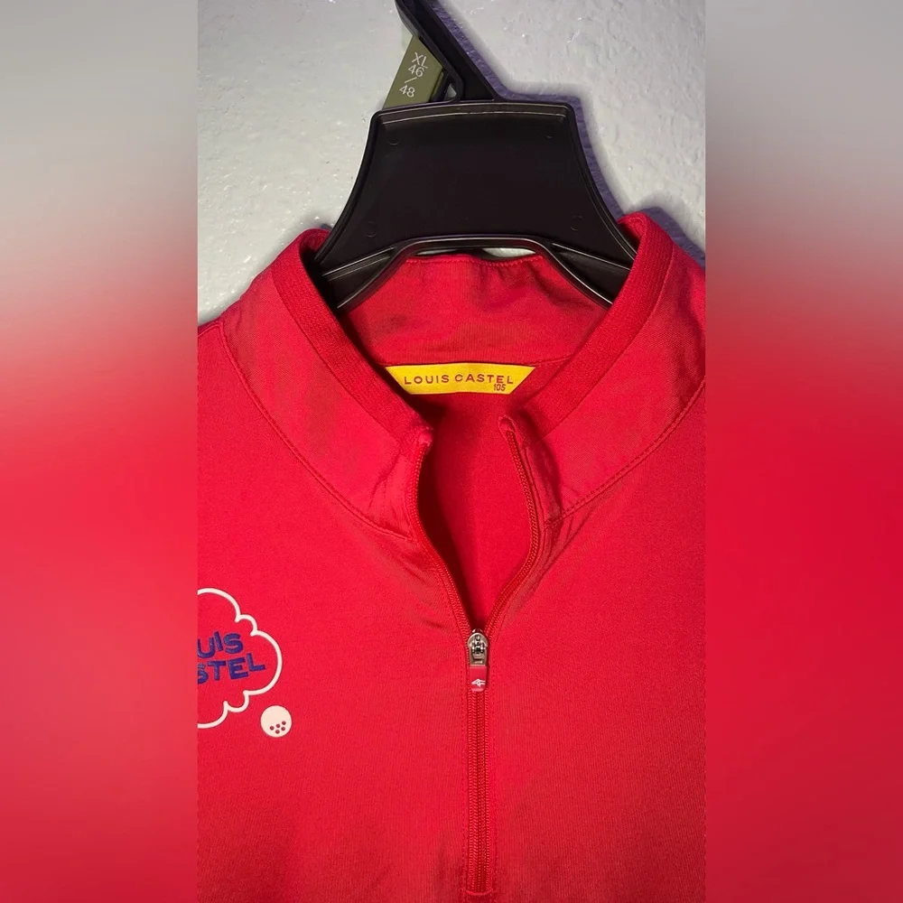 Women's Red Long-Sleeve Half-Zip Pullover with Playful Graphic